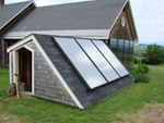 solar panels on a wood shed