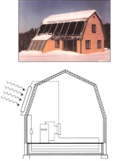 Solar panels on a barn in Winter.